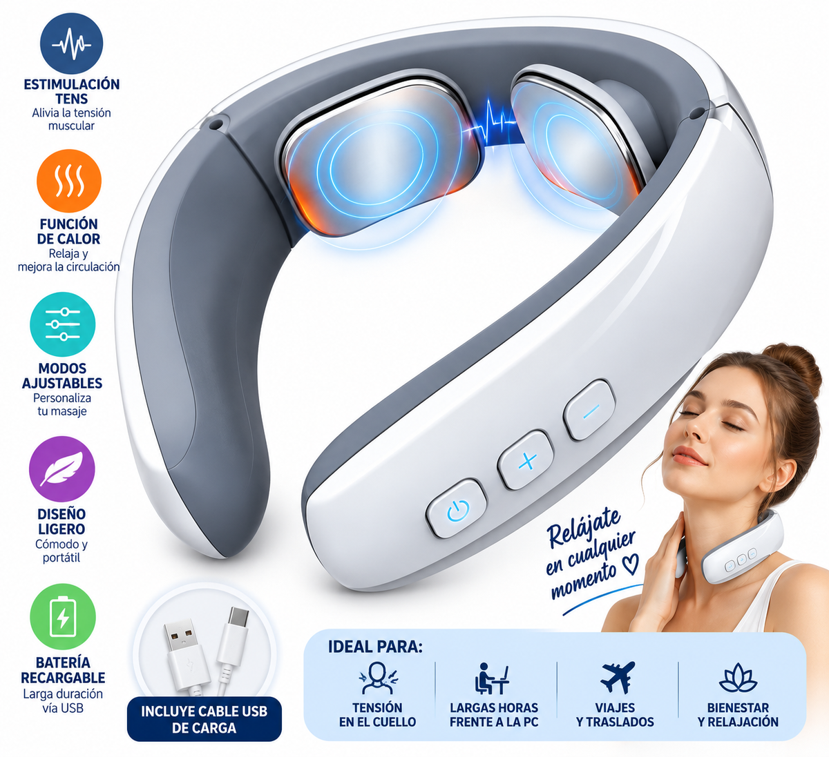 (3) Masajeador de Cuello NeuroCalm + Crema muscular Obsequio